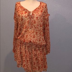 Zara Coral Sheer Floral Long Sleeve Boho Dress